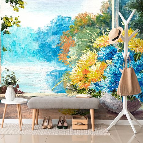 PAPIER PEINT – BOUQUET PRINTANIER À LA FENÊTRE - PAPIERS PEINTS AVEC IMITATION DE PEINTURES - PAPIERS PEINTS PANORAMIQUES