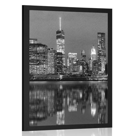 AFFICHE – REFLET DE MANHATTAN DANS L'EAU EN NOIR ET BLANC - NOIR ET BLANC - AFFICHES