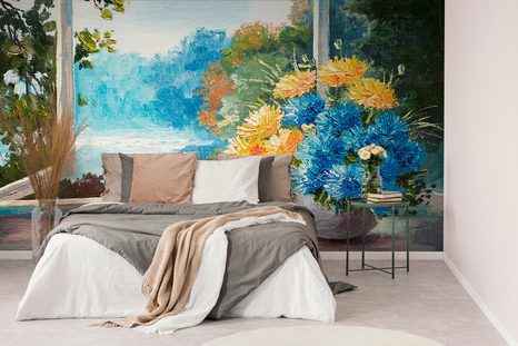 PAPIER PEINT – BOUQUET PRINTANIER À LA FENÊTRE - PAPIERS PEINTS AVEC IMITATION DE PEINTURES - PAPIERS PEINTS PANORAMIQUES