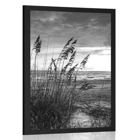 AFFICHE – COUCHER DE SOLEIL SUR LA PLAGE EN NOIR ET BLANC - NOIR ET BLANC - AFFICHES