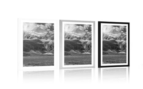 AFFICHE – PAYSAGE DE MONTAGNE MAJESTUEUX EN NOIR ET BLANC - NOIR ET BLANC - AFFICHES