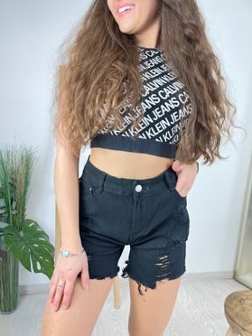 Džínové kraťasy s trháním černé