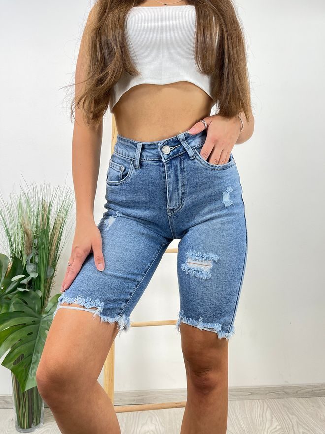 Džínové kraťasy s trháním modré