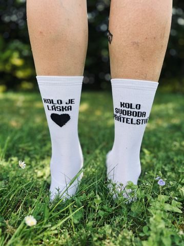 Ponožky na kolo Kolo je Láska - Kolo Svoboda - bílá
