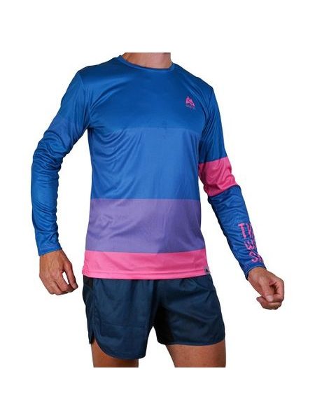 WildTee Běžecké triko COLORBLOK PINK - Modrá