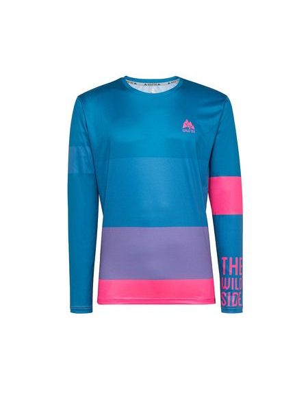 WildTee Běžecké triko COLORBLOK PINK - Modrá