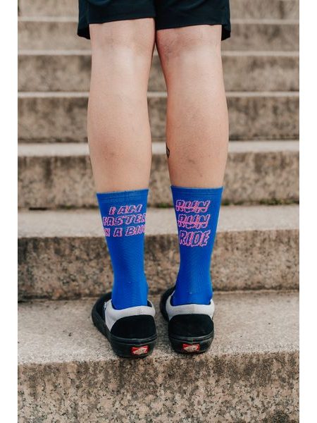 Ponožky na běhání Kolo je Láska Faster on a bike - modrá