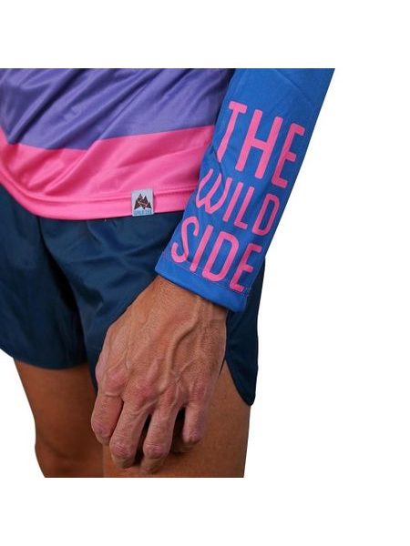 WildTee Běžecké triko COLORBLOK PINK - Modrá