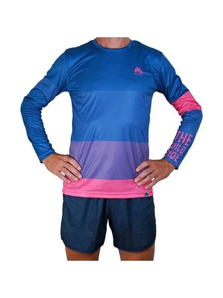 WildTee Běžecké triko COLORBLOK PINK - Modrá