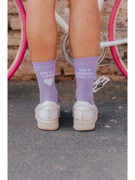 Ponožky na kolo Kolo je Láska - Kolo Svoboda - fialová