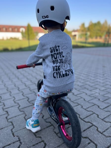 Dětská mikina Kolo je láska Svět potřebuje víc cyklistů - šedá