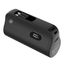 JP Powerbanka PlugOn z zintegrowanym złączem USB-C i Lightning, 5000 mAh, PD 20W, czarny