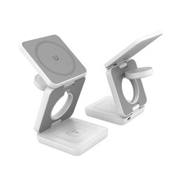 Bezprzewodowa składana ładowarka Qi 3w1 Plastic, PD20W, QC3.0, biała