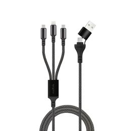 Maxlife kabel ALLin1 USB + USB-C - Lightning + 2x USB-C 1,0m 66W, czarny
