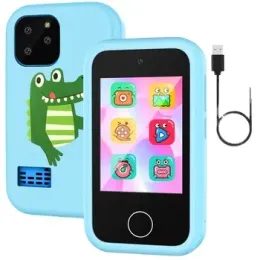 Inteligentny telefon dla dzieci z grami, MP3, podwójnym aparatem fotograficznym i ekranem dotykowym, niebieski dinozaur