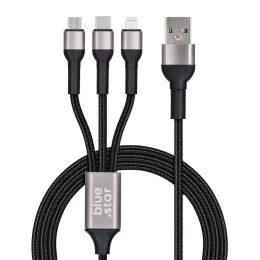 BlueStar kabel 3w1 USB-A - Lightning / Micro USB / USB-C 1,2 m, czarny