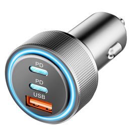 Φορτιστής αυτοκινήτου Techsuit (C6), USB + 2× USB-C, 60W, ασημί