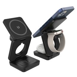 Bezprzewodowa składana ładowarka Qi 3w1 Plastic, PD20W, QC3.0, czarna