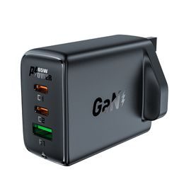 Ładowarka Acefast GaN 65W 3 porty (1x USB, 2x USB-C PD) wtyczka UK, czarna (A44)