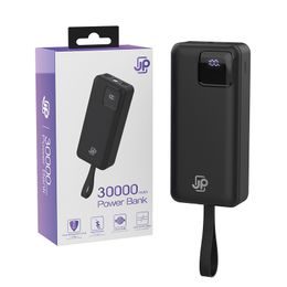 JP Powerbanka z 2 wbudowanymi kablami, 30000mAh, USB-C + Lightning, z lampką LED, PD 22,5W, czarna