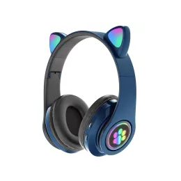 Słuchawki Bluetooth z uszkami kota z mikrofonem dla dzieci, ciemnoniebieskie