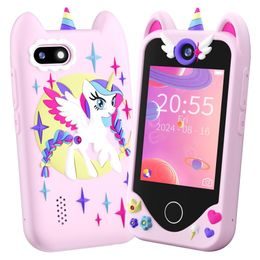 Smartfon dla dzieci z grami, MP3, podwójnym aparatem i ekranem dotykowym, biały jednorożec