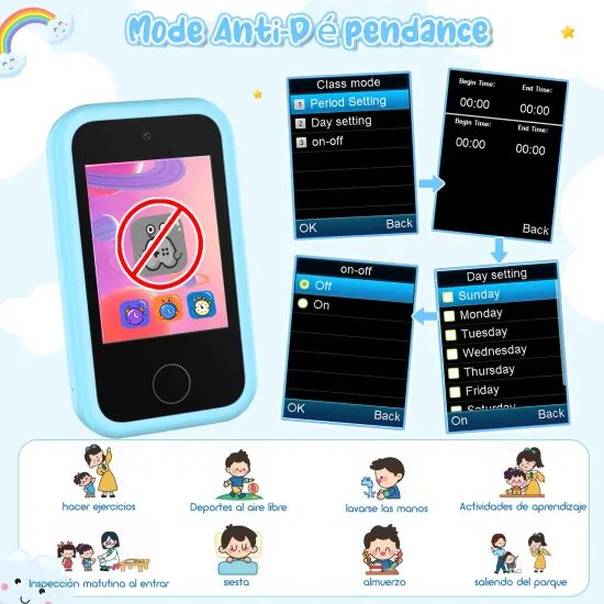 Έξυπνο τηλέφωνο για παιδιά με παιχνίδια, MP3, διπλή κάμερα και οθόνη αφής, μπλε δεινόσαυρος