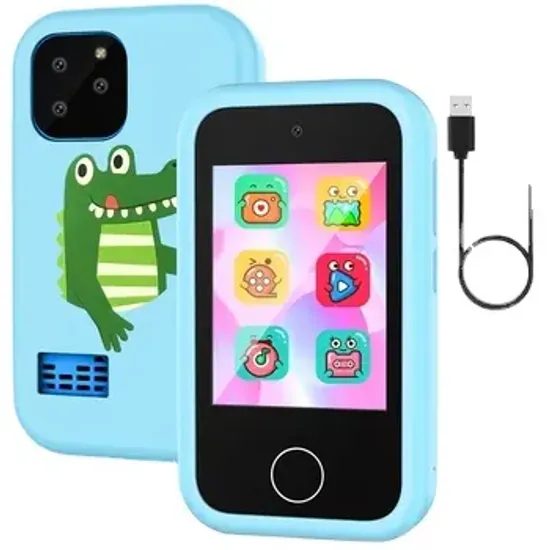 Έξυπνο τηλέφωνο για παιδιά με παιχνίδια, MP3, διπλή κάμερα και οθόνη αφής, μπλε δεινόσαυρος