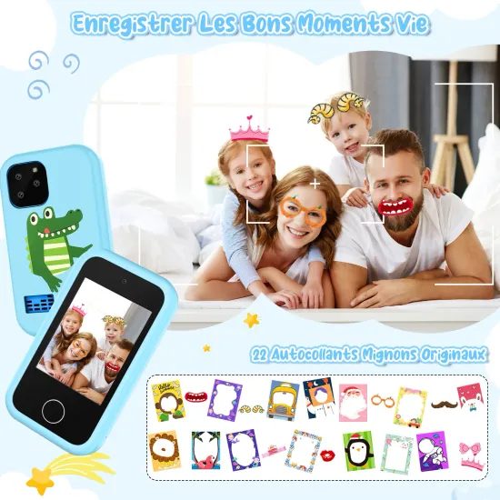 Έξυπνο τηλέφωνο για παιδιά με παιχνίδια, MP3, διπλή κάμερα και οθόνη αφής, μπλε δεινόσαυρος