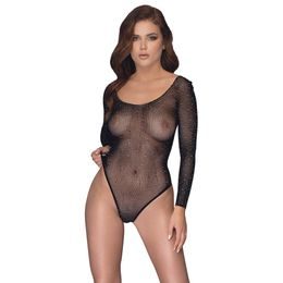 NO:XQSE - long-sleeved, shiny mesh body - black