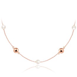 MINET Zlatý náhrdelník z růžového zlata s kuličkami a perlami Au 585/1000 2,70g