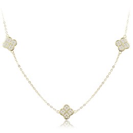MINET Pozlacený stříbrný náhrdelník čtyřlístky s bílými zirkony
