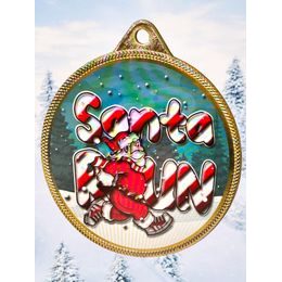 Santa Run (Blue) Christmas 3D Texture Print Full Color 2 1/8 Medal - Gold