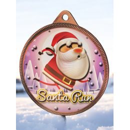 Santa Run (Pink) Christmas 3D Texture Print Full Color 2 1/8 Medal - Bronze