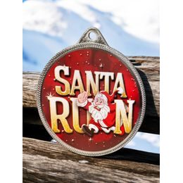 Santa Run (Red) Christmas 3D Texture Print Full Color 2 1/8 Medal - Silver